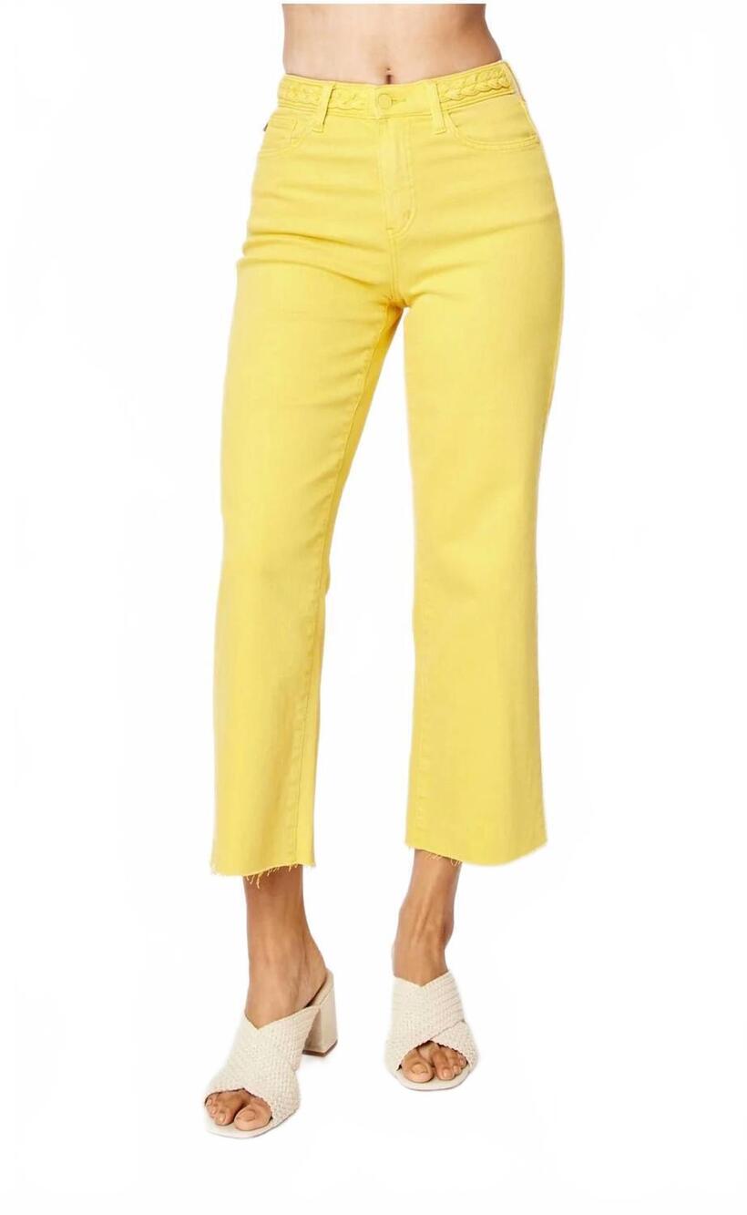 NEW JUDY BLUE high waist braided capri crop pant in yellow
